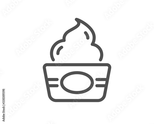 Ice cream cup line icon. Vanilla sundae sign. Frozen yogurt dessert symbol. Quality design element. Editable stroke. Linear style ice cream icon. Vector