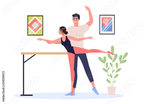 Young artistic female and male ballet dancer standing in pose