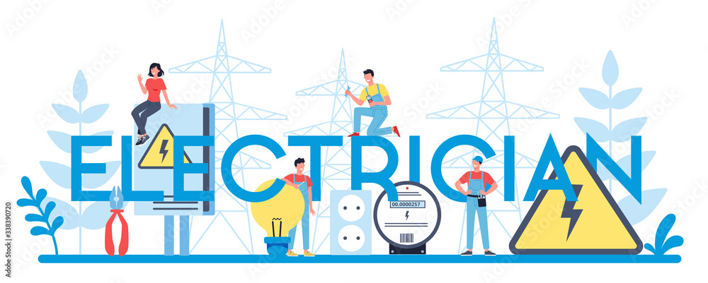Electricity works service or electrician typographic header concept.