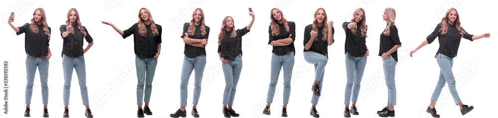 Fototapeta premium photo collage of a modern young woman with a smartphone