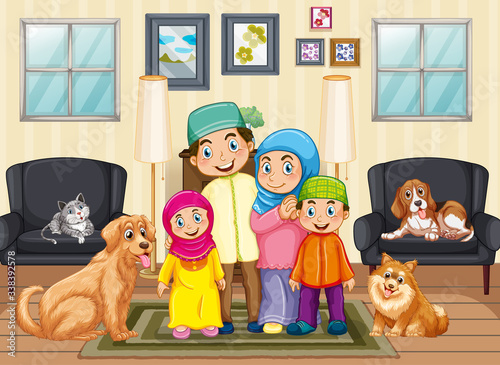 Scene with people staying at home with family