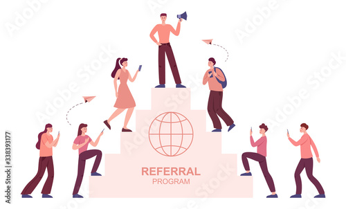Referral program concept. Idea of referring friends to raise a profit.