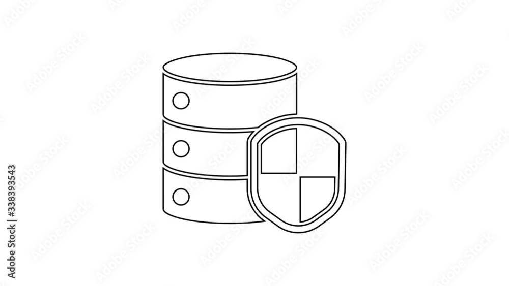 Black line Server with shield icon isolated on white background. Protection against attacks. Network firewall, router, switch, data. 4K Video motion graphic animation Black line Server with shield icon isolated on white background. Protection against attacks. Network firewall, router, switch, data. 4K Video motion graphic animation