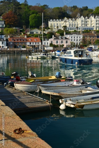 St Aubin's harbour, Jersey, U.K. Pretty port with a high Spring tide. photo