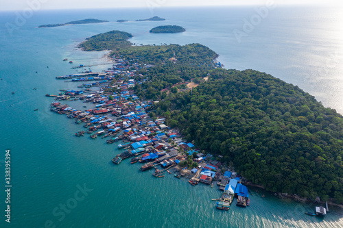 Panorama of viewpoint on King island at sunset,  in Cambodia