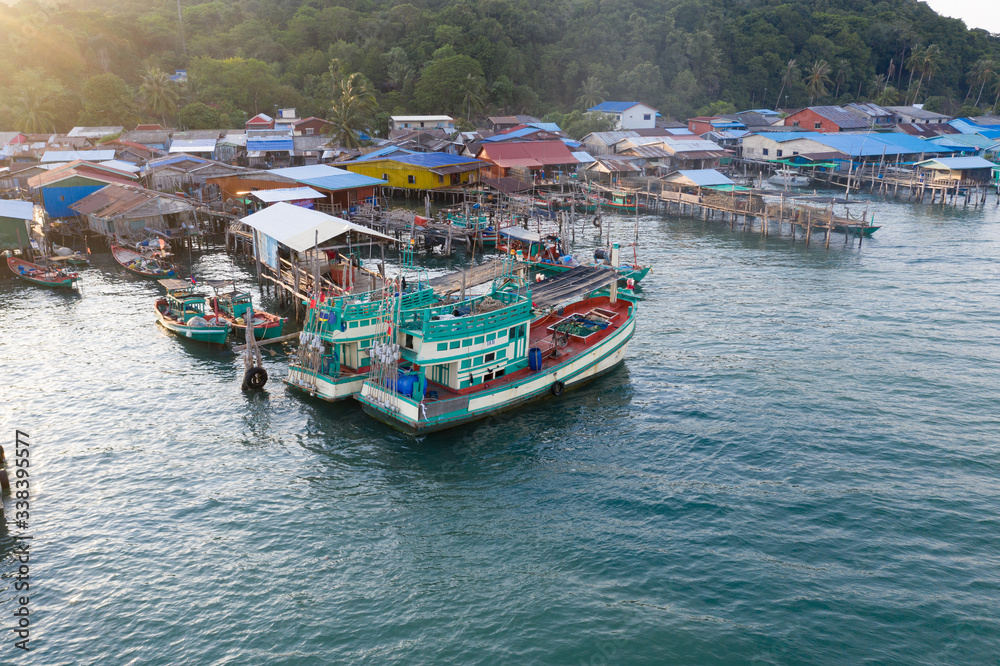 Traditional floating village on Koh Sdach island in Cambodia