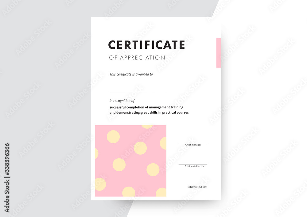 Certificate of appreciation template design. Elegant business diploma layout for training graduation or course completion. Vector background illustration.