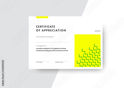 Certificate of appreciation template design. Elegant business diploma layout for training graduation or course completion. Vector background illustration.