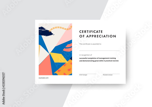 Certificate of appreciation template design. Elegant business diploma layout for training graduation or course completion. Vector background illustration.