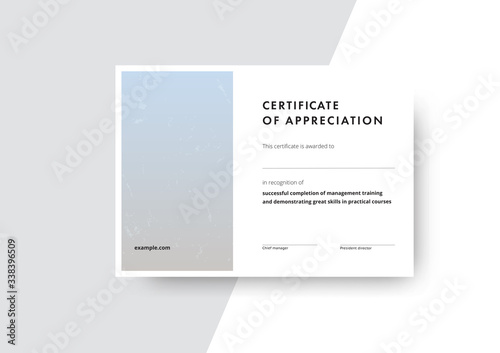 Certificate of appreciation template design. Elegant business diploma layout for training graduation or course completion. Vector background illustration.