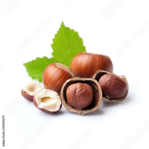 Hazelnuts with leaves.