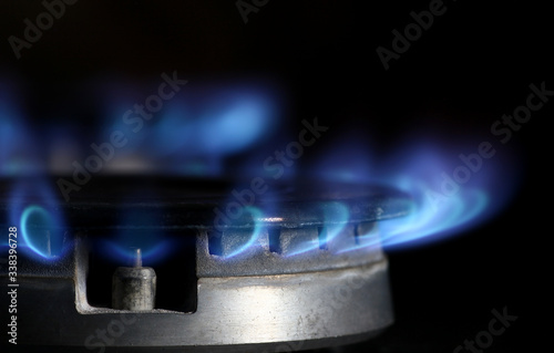 natural gas flame in gas burner close up