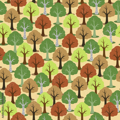 Seamless pattern with trees on a beige background. Decor for textiles and clothes.
