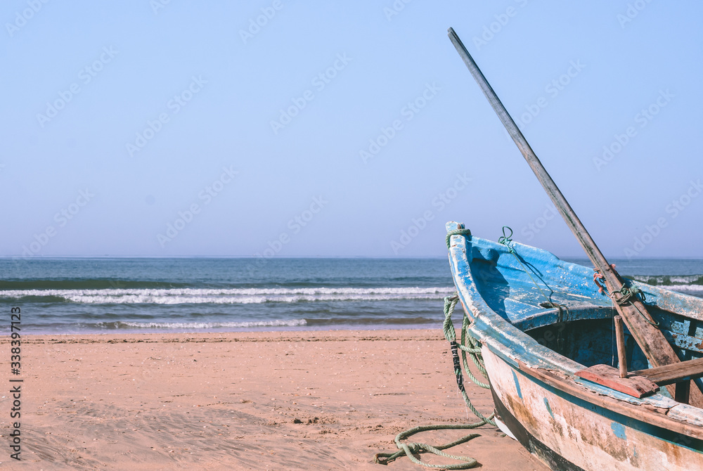 Wooden fishing boat on Spain beach