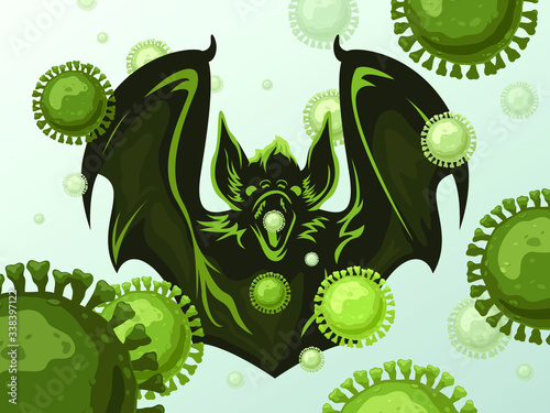 Coronavirus bat origin creative background illustration