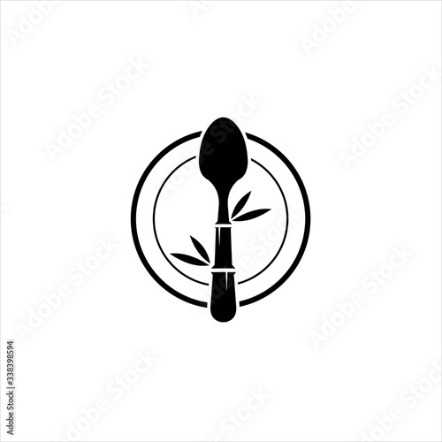 line of dishes and bamboo spoons Vector illustration for organic nuanced restaurants and cafes