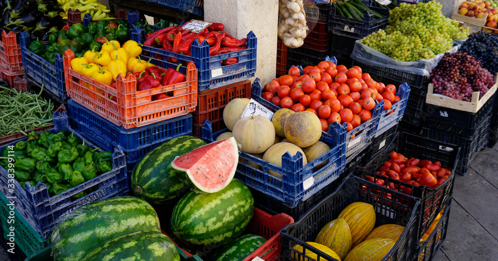 Fruit and vegetables for sale in a Corfu market
