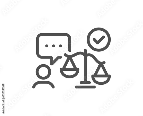 Lawyer line icon. Court judge sign. Justice scale symbol. Quality design element. Editable stroke. Linear style lawyer icon. Vector