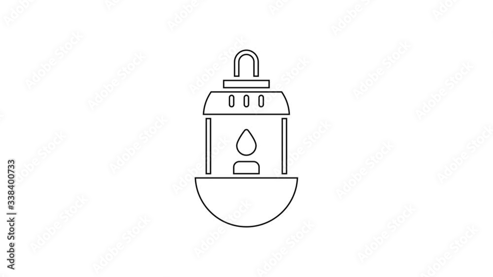 Black line Ramadan Kareem lantern icon isolated on white background. 4K Video motion graphic animation Black line Ramadan Kareem lantern icon isolated on white background. 4K Video motion graphic animation