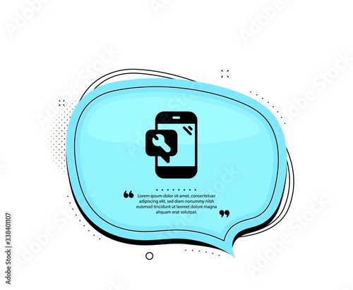 Spanner tool icon. Quote speech bubble. Phone repair service sign. Fix instruments symbol. Quotation marks. Classic phone repair icon. Vector