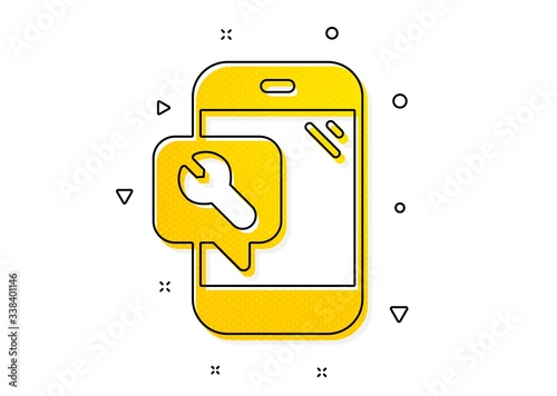 Phone repair service sign. Spanner tool icon. Fix instruments symbol. Yellow circles pattern. Classic phone repair icon. Geometric elements. Vector