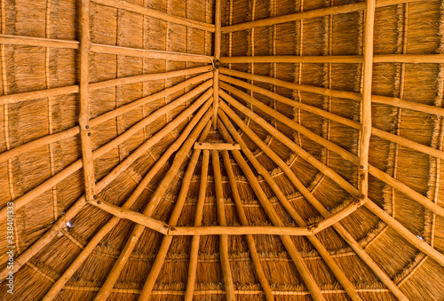 Fototapeta the inside roof of a Mexican palapa ,an open-sided dwelling with a thatched roof