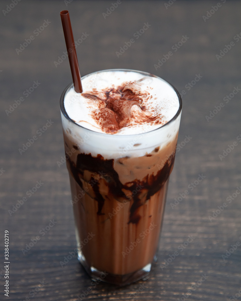 Iced Mocha Coffee in glass on the table Iced Mocha Coffee in glass on the table