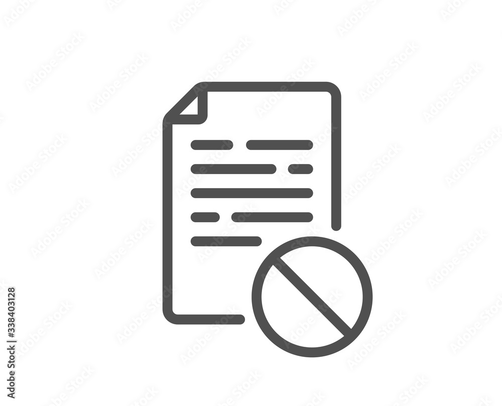 Not allowed document line icon. No file sign. Office note symbol. Quality design element. Editable stroke. Linear style wrong file icon. Vector Not allowed document line icon. No file sign. Office note symbol. Quality design element. Editable stroke. Linear style wrong file icon. Vector