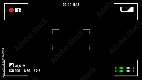 Camera recording screen, viewfinder on black background