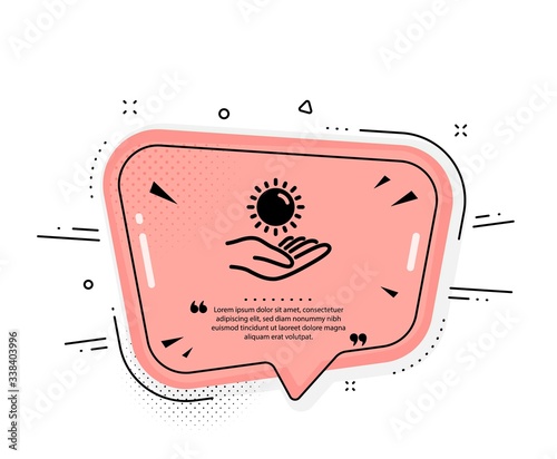 Sun protection icon. Quote speech bubble. Skin care sign. Quotation marks. Classic sun protection icon. Vector