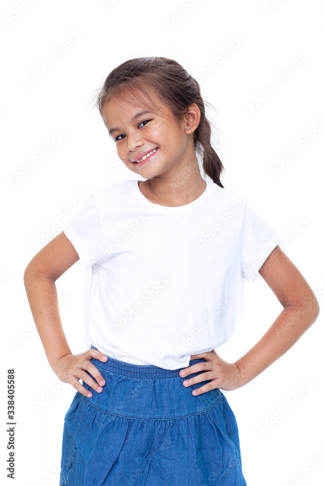 young Asian girl with arms akimbo isolated on white background young Asian girl with arms akimbo isolated on white background