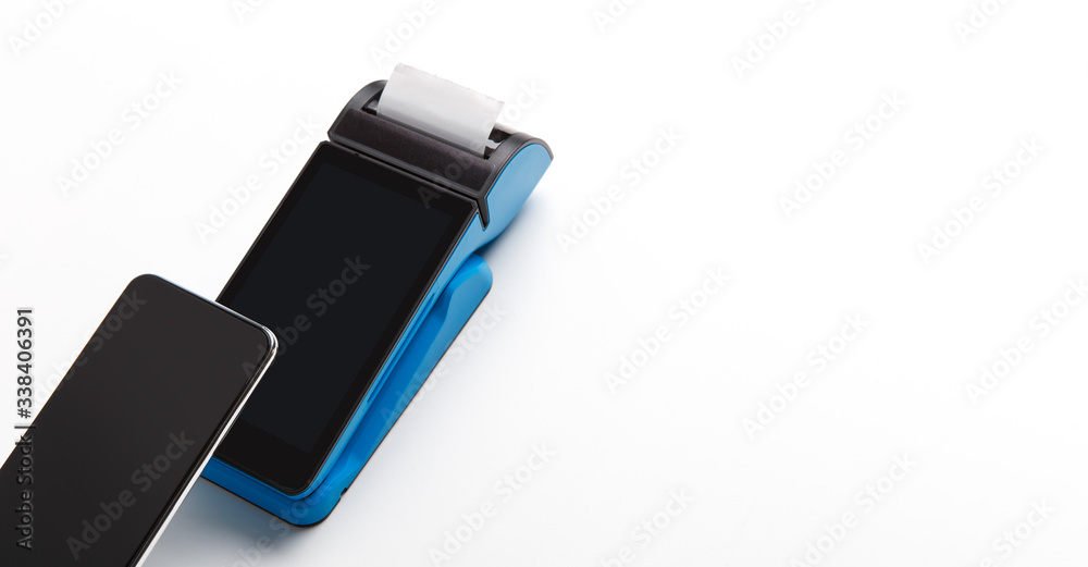 Obraz premium Payments contactless, NFC technology, white background, panorama