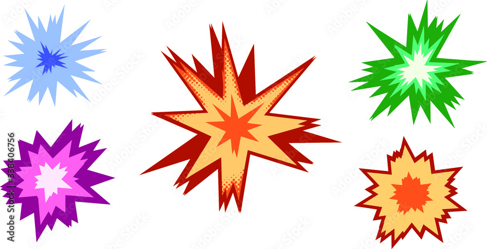 set of vector comic bang explosion shapes set of vector comic bang explosion shapes