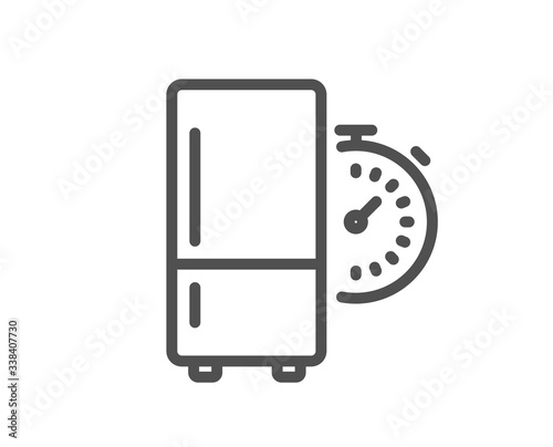 Refrigerator timer line icon. Fridge time sign. Freezer storage symbol. Quality design element. Editable stroke. Linear style refrigerator timer icon. Vector