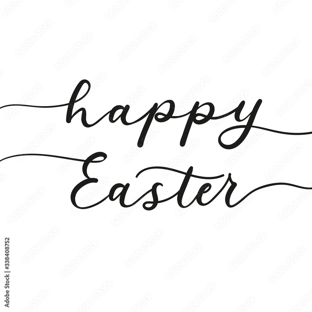 Happy easter ink lettering on greeting card vector illustration. Inspirational text on white background. Spring handwritten inscription flat style. Seasonal holiday concept
