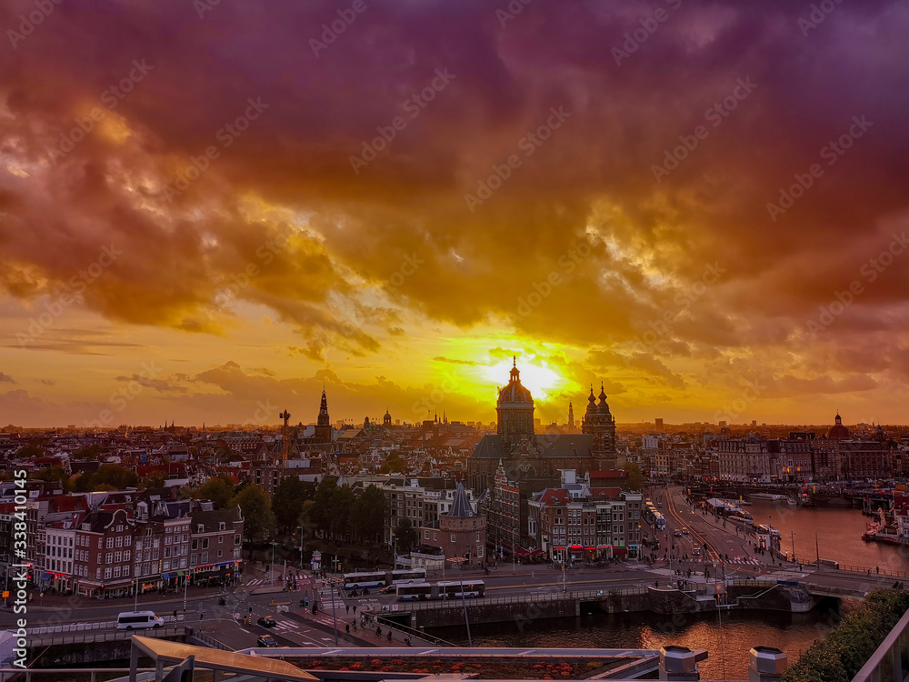 Birds eye view or Amsterdam skyline