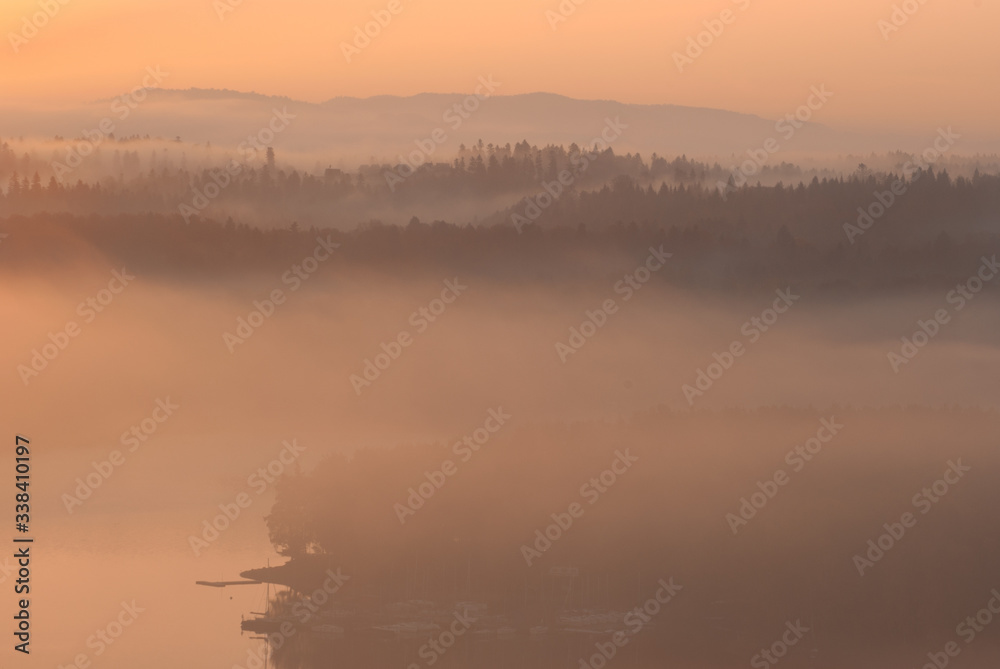 autumn foggy morning in bieszczady mountains