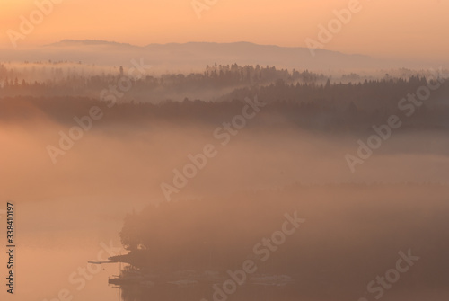 autumn foggy morning in bieszczady mountains