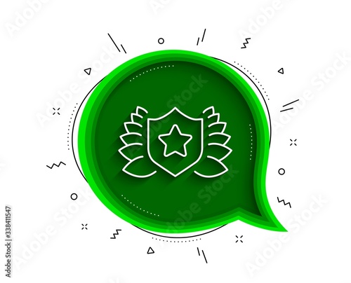 Award shield line icon. Chat bubble with shadow. Laurel wreath symbol. Laureate sign. Thin line laureate icon. Vector