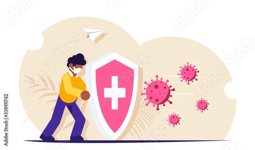 Foto People with a shield is protected from a virus attack