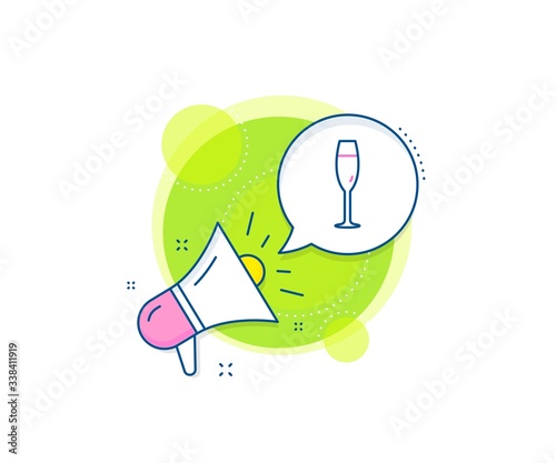 Wine glass sign. Megaphone promotion complex icon. Champagne glass line icon. Business marketing banner. Champagne glass sign. Vector