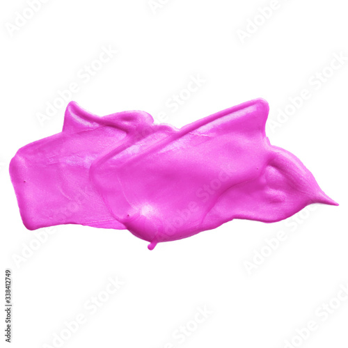 Lip gloss make up swatch. Acrylic paint smear on white background.