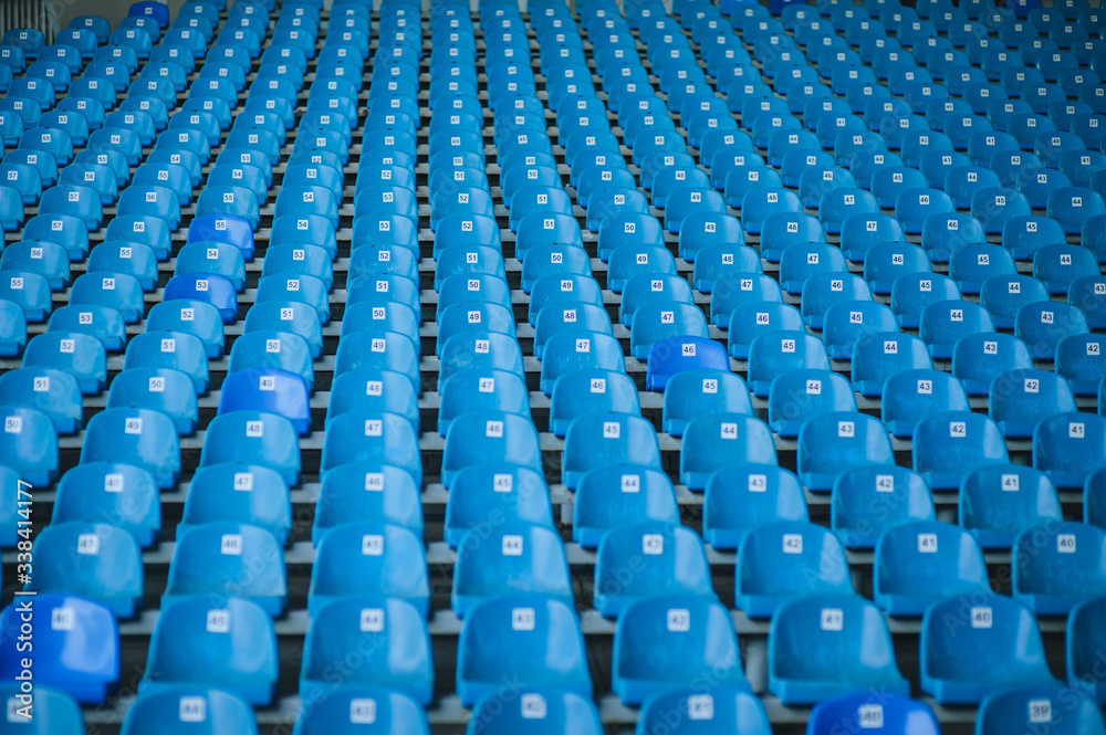 Αυτοκόλλητο Benches, chairs, rows in a large stadium and theater with blue numbering