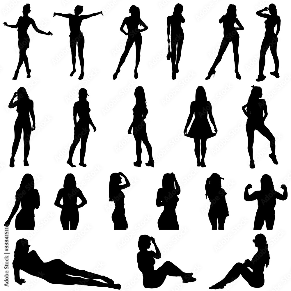 girls silhouette in black in various poses