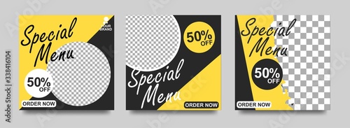 Social media banner for food and drink business. Food social media template for restaurant business. Modern social template post banner. Food discount post template