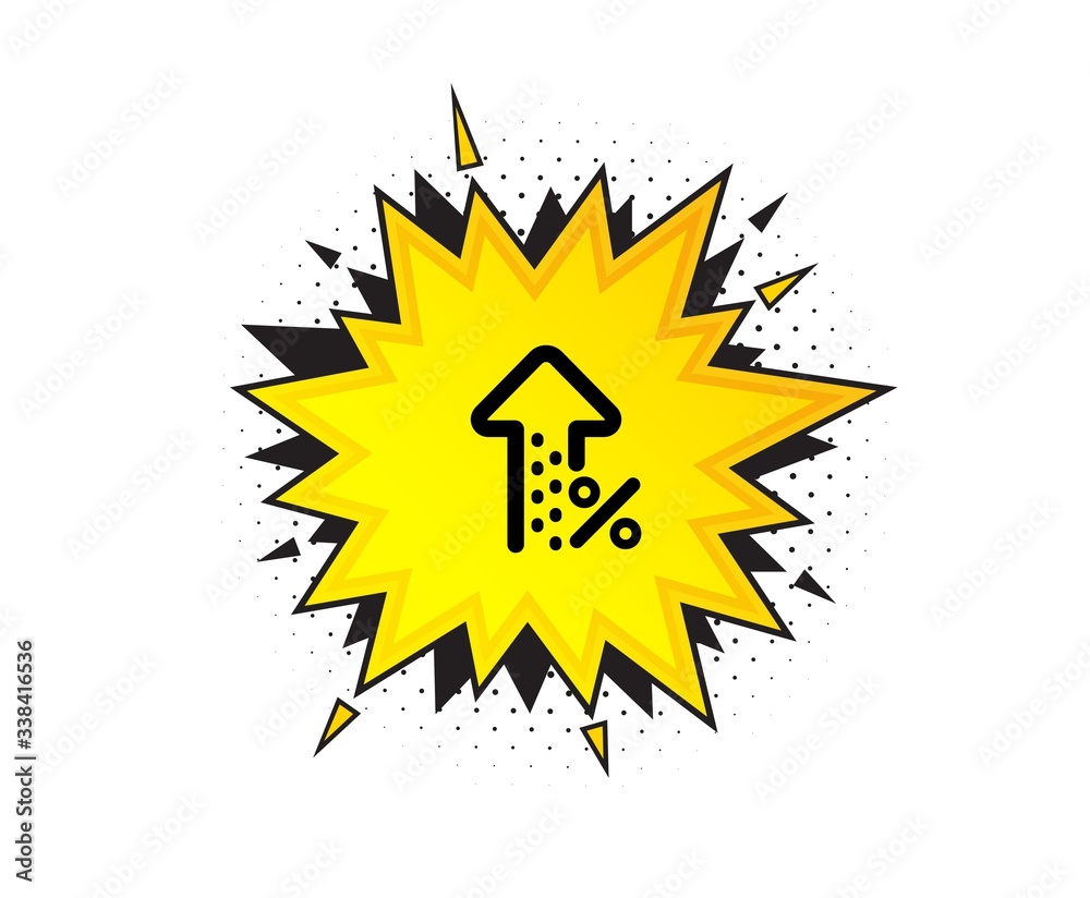 Increasing percent icon. Quote speech bubble. Discount sign. Credit percentage growing symbol. Quotation marks. Classic increasing percent icon. Vector