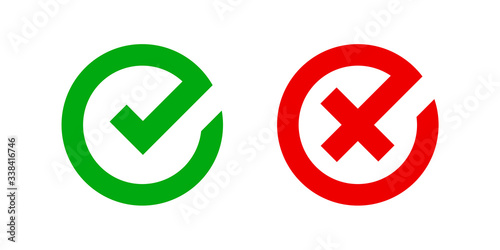 checkmark and x or confirm and deny circle icon button flat for apps and websites symbol, icon checkmark choice, checkbox button for choose, circle answer box for checklist, approval check sign button