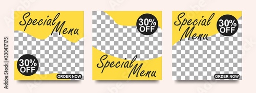 Social media banner for food and drink business. Food social media template for restaurant business. Modern social template post banner. Food discount post template