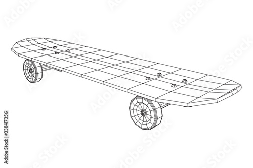 Skateboard longboard pennyboard. Eco alternative city transport. Wireframe low poly mesh vector illustration.