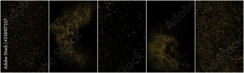 Fotografia Set of Gold Glitter Texture Isolated on Black Background